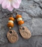 Handmade Sunflower Bronze and Earth Inspired Lampwork Earrings