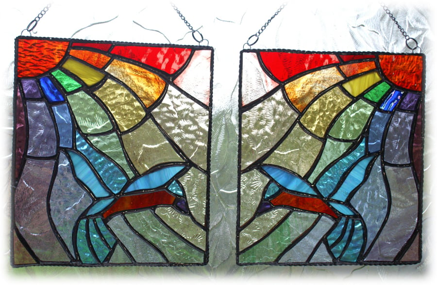 Kingfisher Rainbow Panel Stained Glass Suncatcher Left or Right