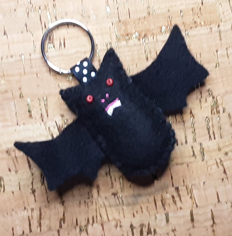 Bat, Black Felt Keyring-Bag Charm.