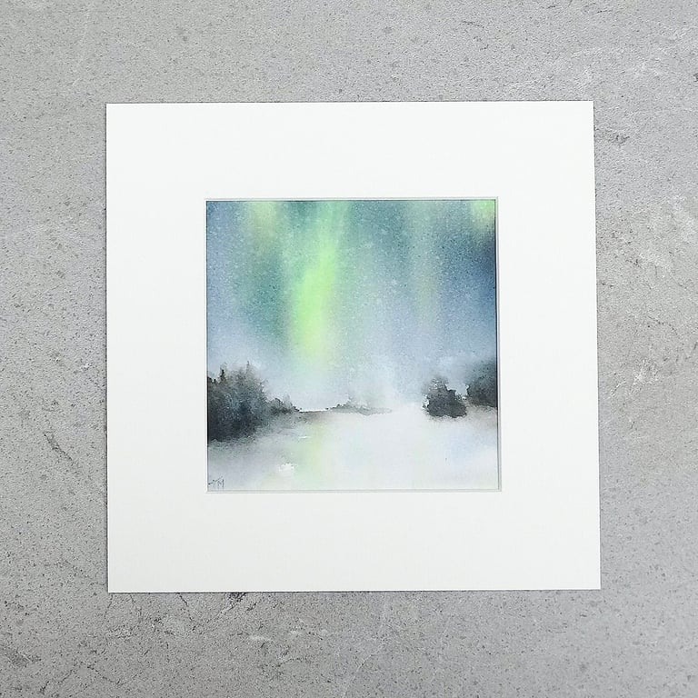 Original Art Watercolour Painting Northern Lights