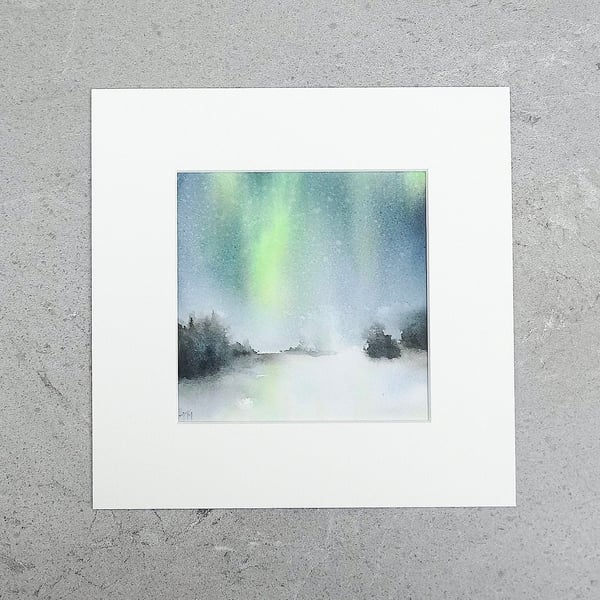 Original Art Watercolour Painting Northern Lights