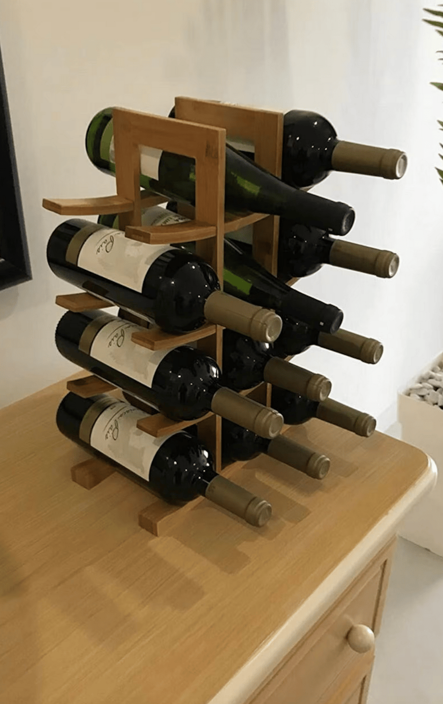 Wine Rack Wooden Free Standing 12 Bottle Storage Holder Natural Wine Holder 44cm