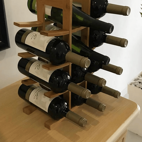 Wine Rack Wooden Free Standing 12 Bottle Storage Holder Natural Wine Holder 44cm