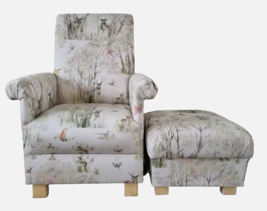 Vioyage Enchanted Forest Fabric Armchair & Footstool Adult Chair Animals Nursery