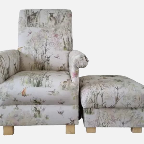 Vioyage Enchanted Forest Fabric Armchair & Footstool Adult Chair Animals Nursery