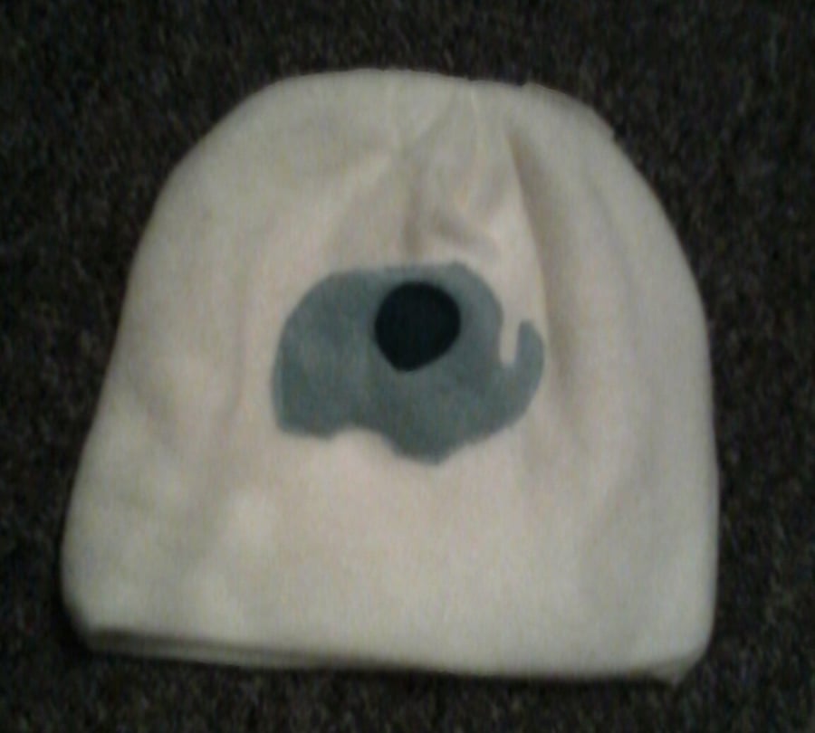 Baby hat with cute elephant  on cream fleece