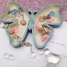 Butterfly Jewellery Tray, Blue Bird & Roses Trinket Dish,Vintage trinket dish