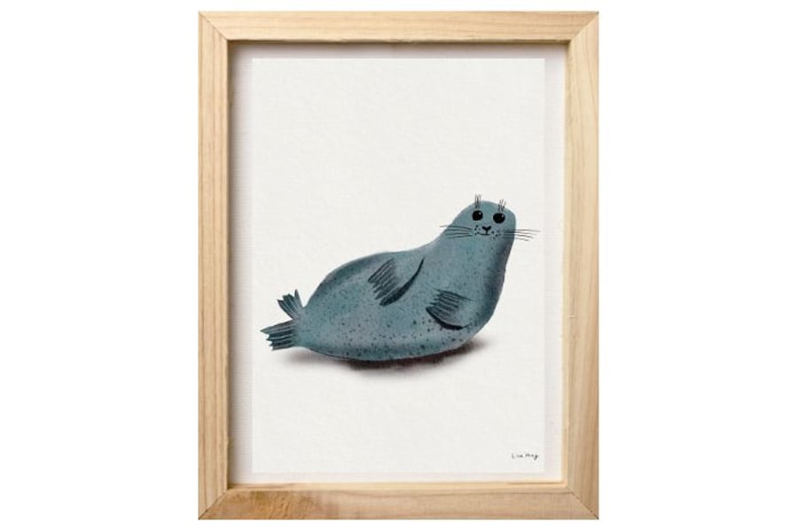 12" x 16" fine art giclee print - watercolour seal illustration 