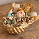 Upcycled Gold Shell Treasure Display Mermaid Coastal Curiosity Décor