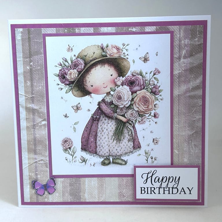 Girl with roses Birthday card