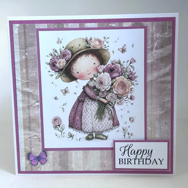 Girl with roses Birthday card