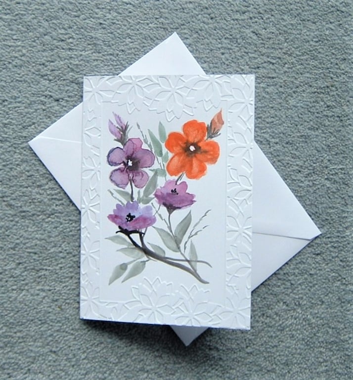 hand painted and embossed edging blank greetings card ( ref F 190 )