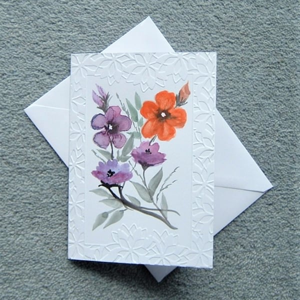 hand painted and embossed edging blank greetings card ( ref F 190 )