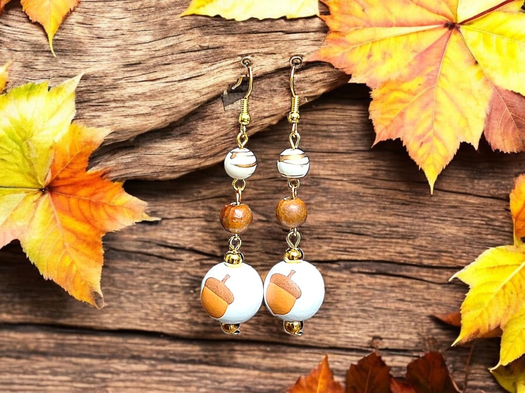 Autumn acorn earrings, wooden earrings, boho jewellery