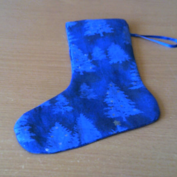 Royal Blue with pale Blue Trees 7.5 inch stocking