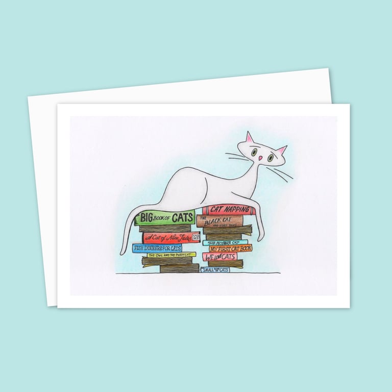 White Cat Greeting Card: Hand Drawn Illustration for a Cat Lover (118)
