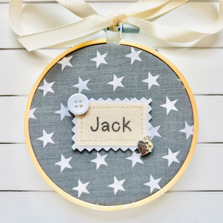 Personalised Star Embroidery Hoop - Name Keepsake - Nursery Wall Decor - New Bab