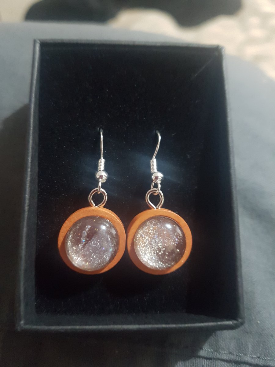 Wooden glass glittery earings 