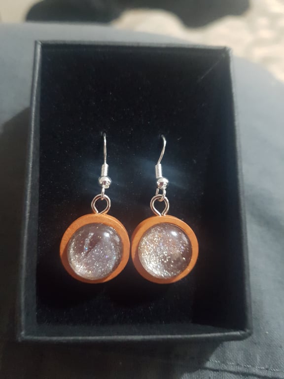 Wooden glass glittery earings 