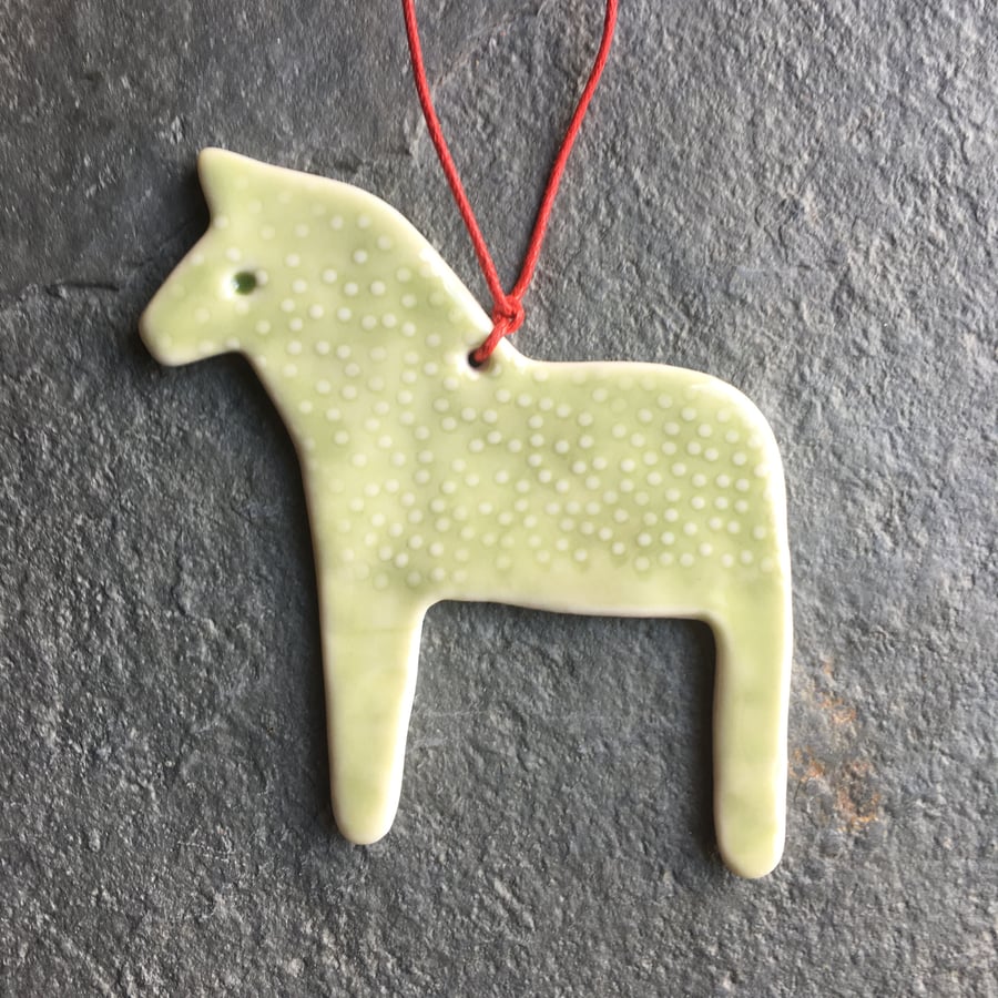 Dala Horse Hygge Christmas Decoration pale green Scandi The Porcelain Menagerie