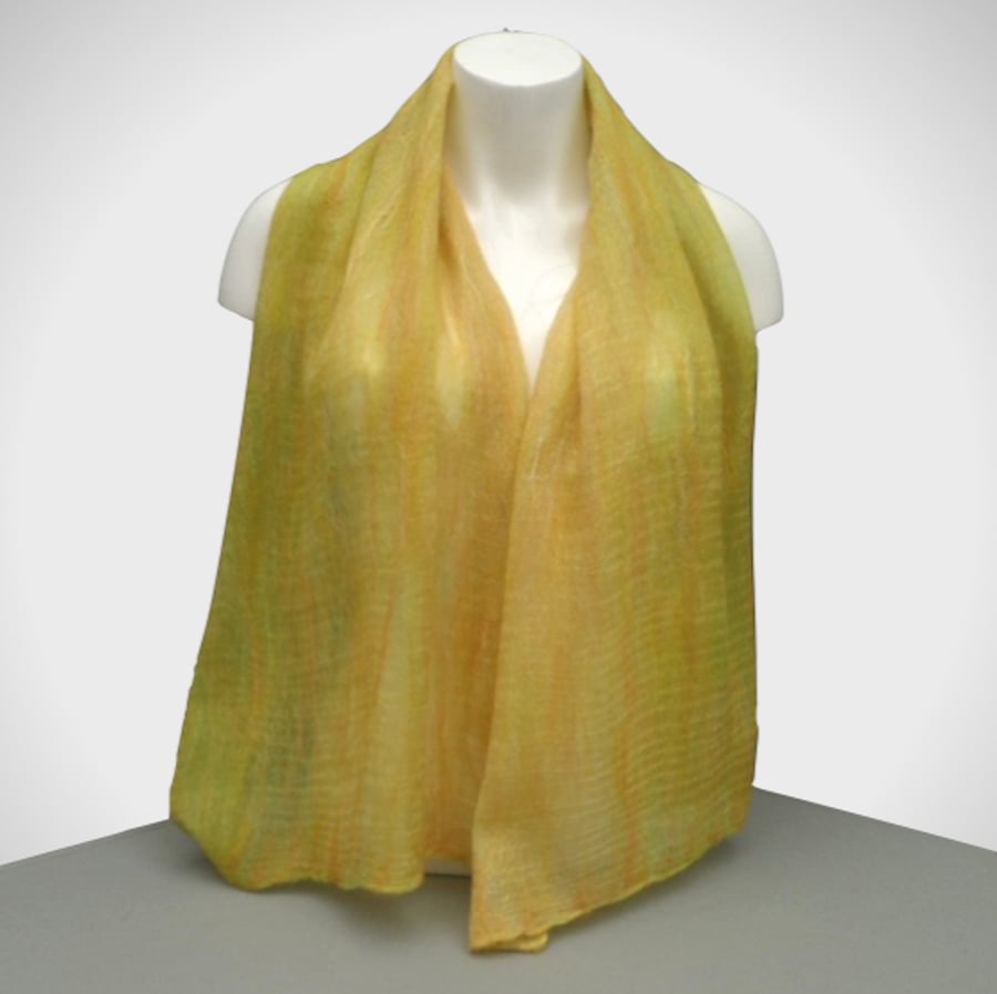 Green, yellow and orange nuno felted scarf
