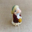 Needle Felt Gnome Figurine, Felt Miniature, Wool Art, Dwarf Lady Soft Sculpture