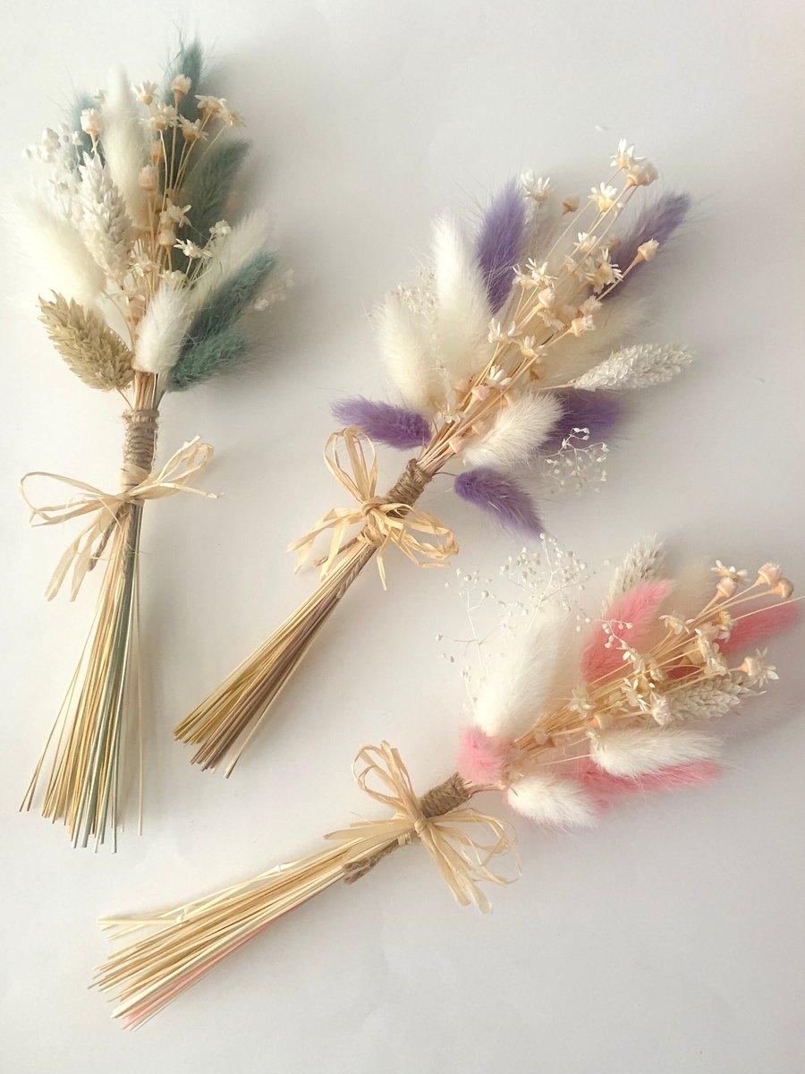 Letterbox Dried Flower Raffia Tied Arrangement Pretty Pinks Lavender Lilac Sage 