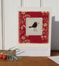 Blackbird with winter berries hand-stitched card, winter birthday or Christmas - Image 1