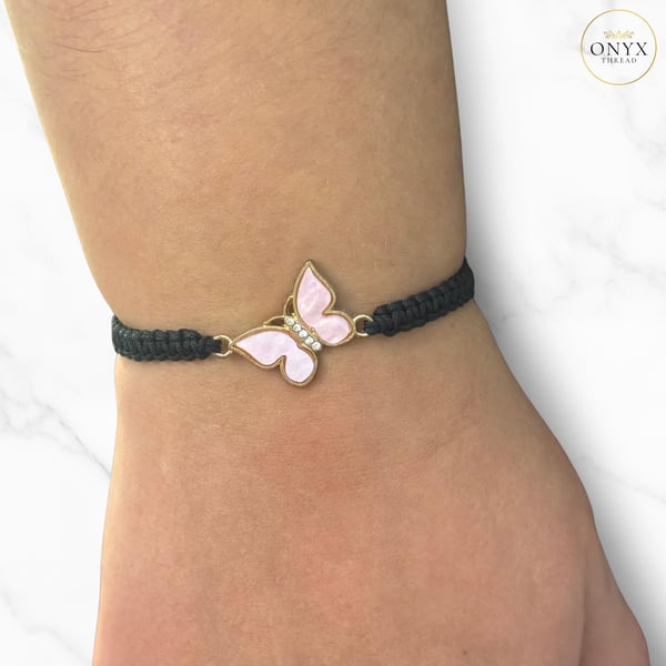 Pink Butterfly Charm Bracelet - Enamel Butterfly Charm - Pastel Butterfly - Gift