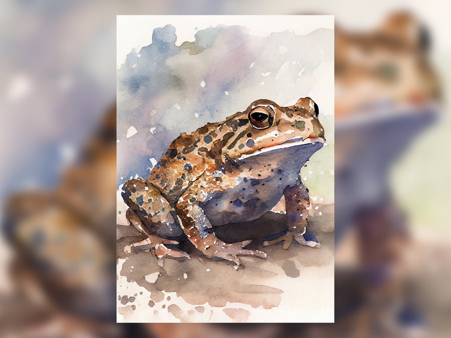 Realistic Frog Watercolor Art Print 5x7 - Amphi - Folksy