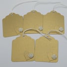 Shimmer Gold Gift Tags with a Die Cut Heart and Rose Embellishment x 5
