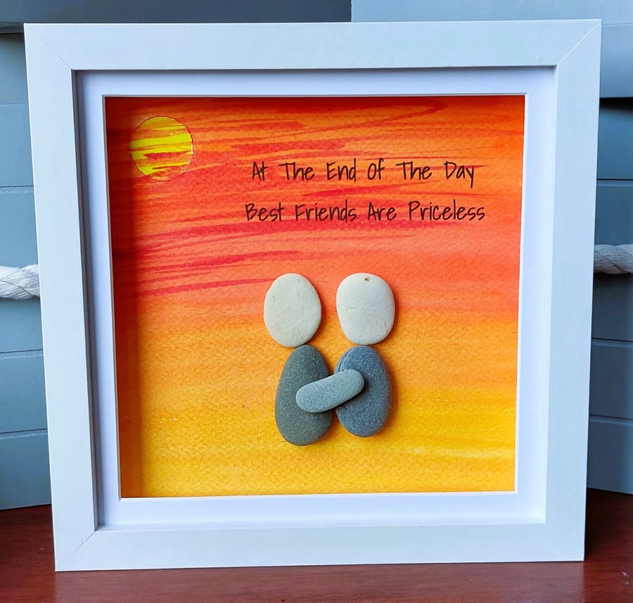 Personalised Best Friends Gift, Best Friend Birthday, Bestie Pebble Art Frame, 
