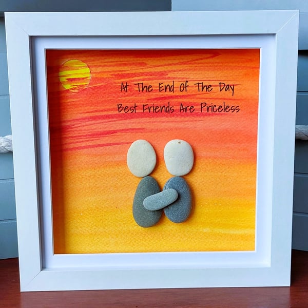 Personalised Best Friends Gift, Best Friend Birthday, Bestie Pebble Art Frame, 