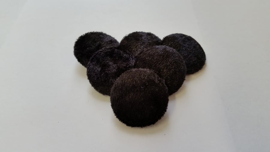 Large, Black Crushed Velvet, Fabric Covered Buttons - Choice of Pack Size