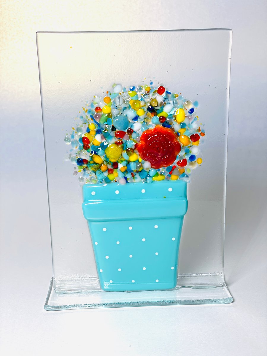 Flower pot , fused glass ornament 