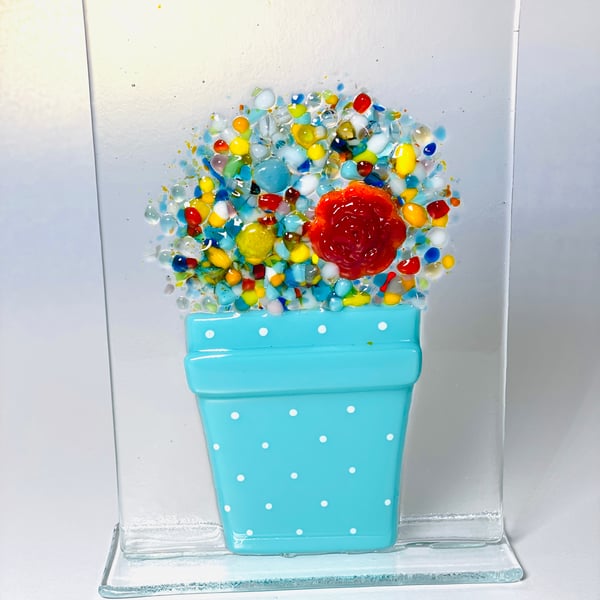 Flower pot , fused glass ornament 