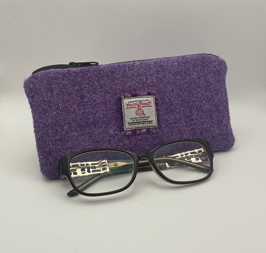 Harris Tweed Zipped Soft Glasses Case Handmade Scottish Wool Pouch