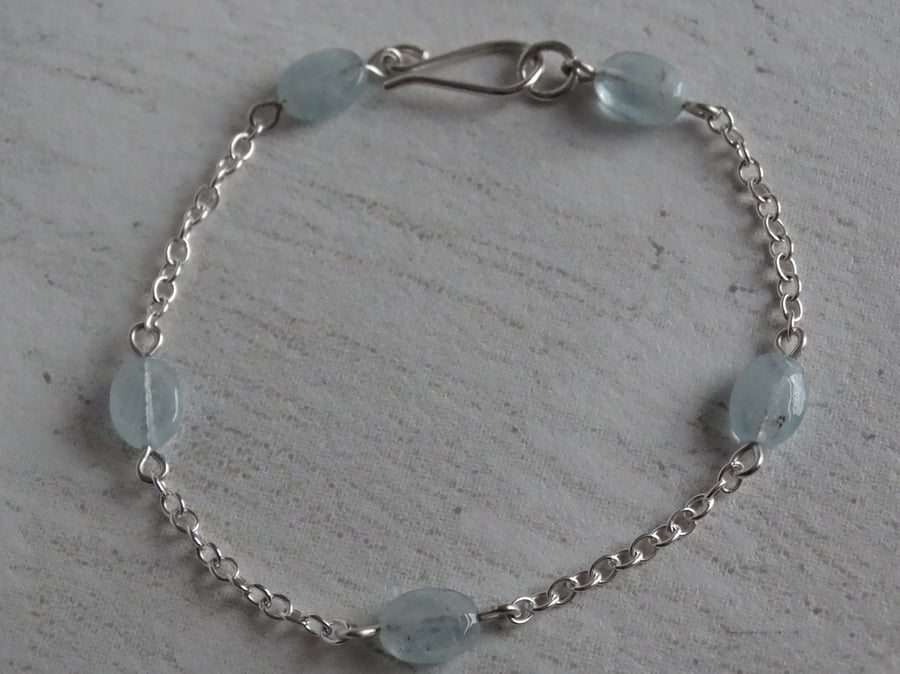 Aquamarine bead and chain bracelet throat chakra