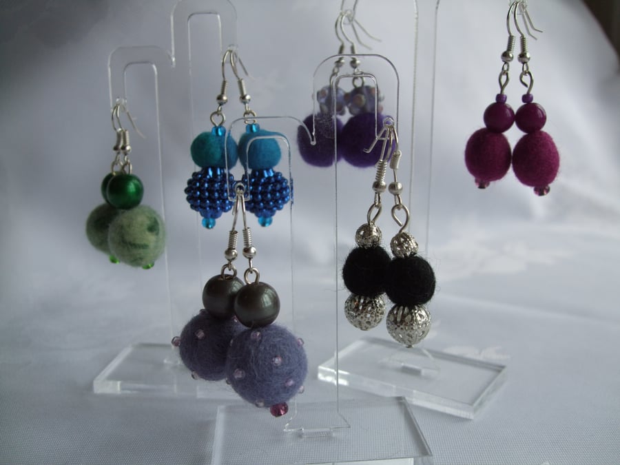 Handmade felt and glass bead earrings