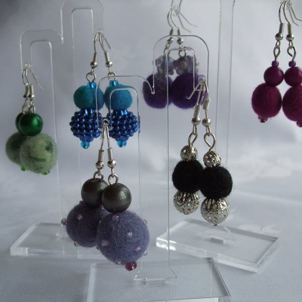 Handmade felt and glass bead earrings