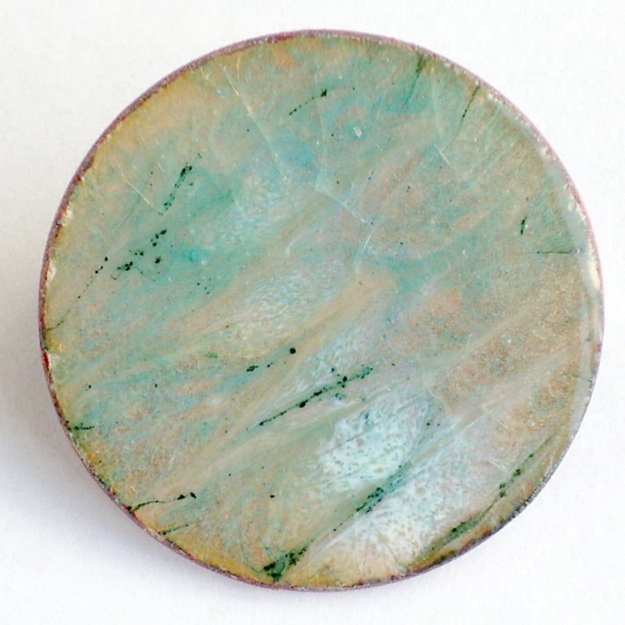 large round brooch - scrolled aquamarine and pale blue over clear