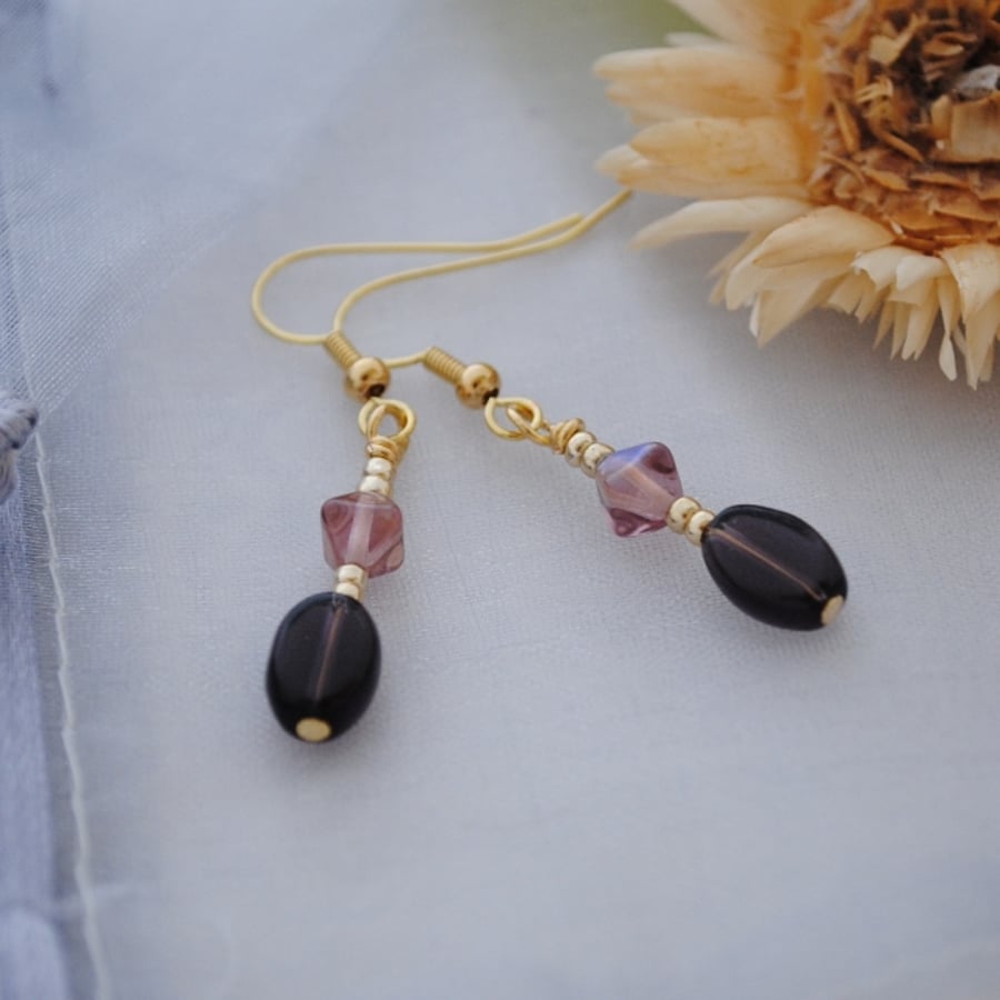 Purple & gold earrings