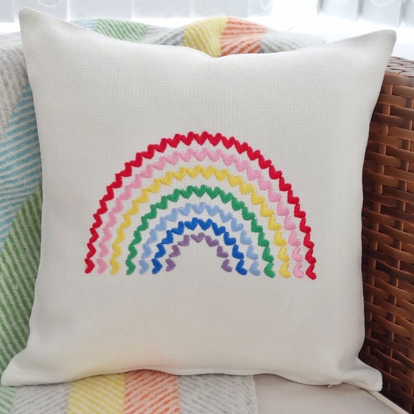 Heart Rainbow: Embroidered Cushion 33cm (13”)