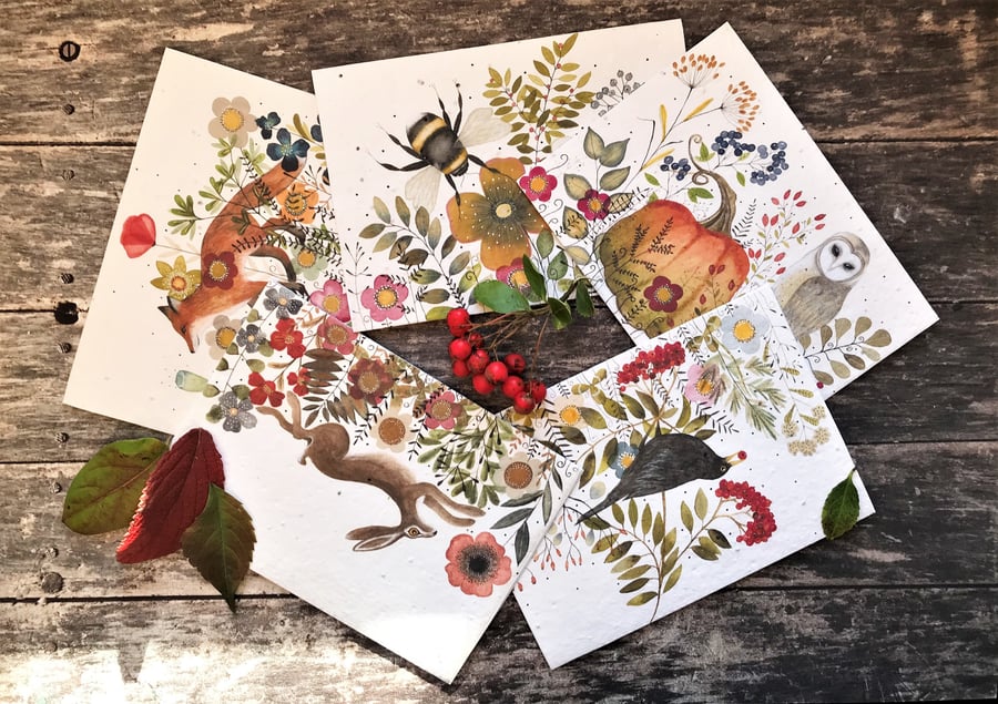 Set of 5 Plantable Seed Paper Card,Blank Inside, Birthday Cards, Gift