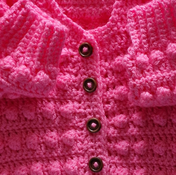 Pretty pink baby cardigan bobble knit six mo Folksy
