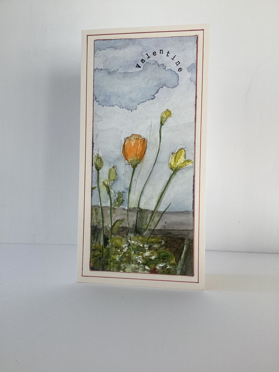 Poppy breeze, hand painted Valentine Card