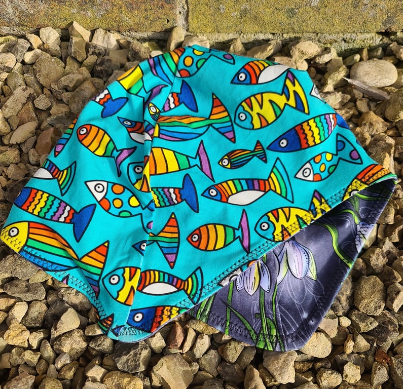 Reversable Bike Helmet Hat Adult L - Snowdrops & Rainbow Fish 