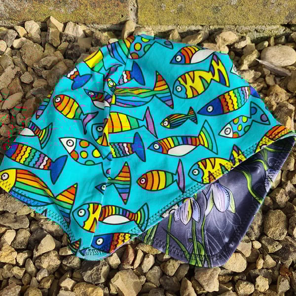 Reversable Bike Helmet Hat Adult L - Snowdrops & Rainbow Fish 