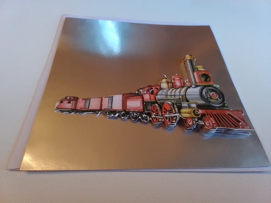 Decoupage steam train card. Blank card. Any occasion card. CC833