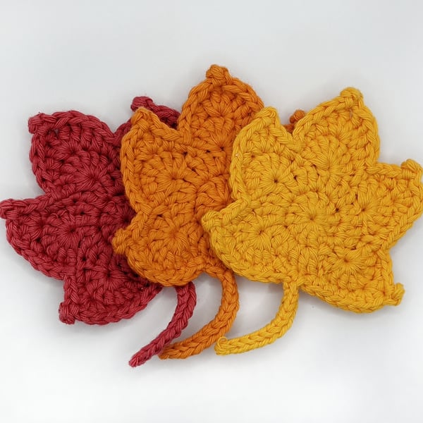 Crochet Autumn Leaves, Set of 3